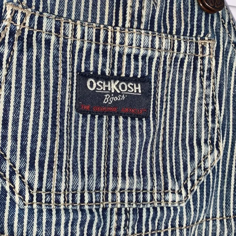 OSHKOSH b'gosh Blue Jean Striped Railroad Engineer Bib Overalls‎ Boys 6 Months